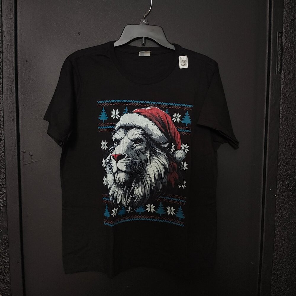 NWT Port & Company Christmas Lion Santa Hat T-Shirt Size XL/XXL